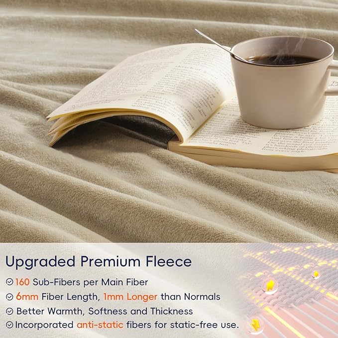 PHF Oversized King Fleece Blanket 120"x120", No Shed No Pilling Big Soft Blanket, Extra Large 10'x 10' Lightweight for Bed, Sofa Travel and Camping, Suitable for All Season, Khaki