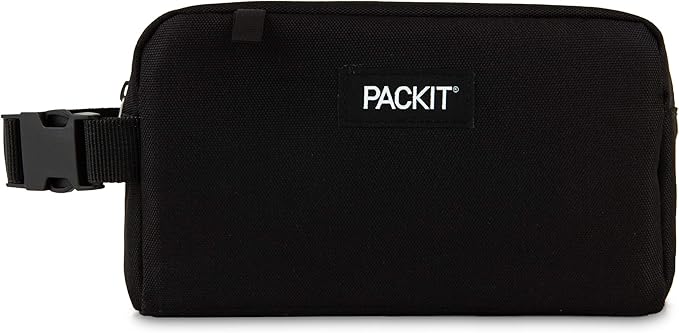PackIt Freezable Snack Box, Black, Built with EcoFreeze Technology, Collapsible, Reusable, Zip Closure with Buckle Handle, Perfect All Ages and Fresh Snacks on the go