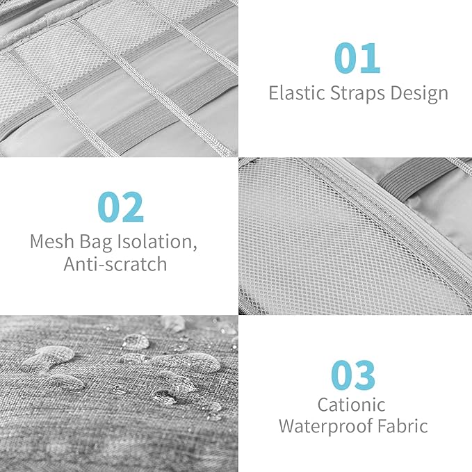 Electronics Organizer Travel Case,Electronic Accessories Storage Bag,Portable Waterproof Cable Organizer Bag,with 5 Cable Ties，for Travel,Work-Grey