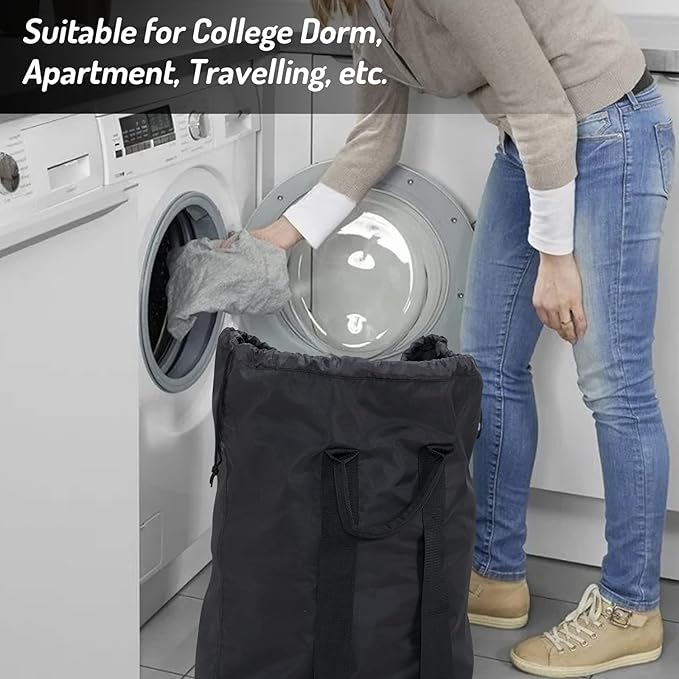 Laundry Backpack Bag, Dirty Clothes Travel Laundry Bag with Shoulder Straps for College Dorm Room (Black)