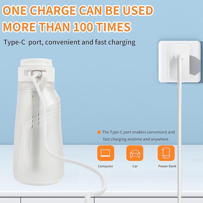 Portable Bidet, Electric Rechargeable Women's Perineal Bottle, 400ml Water Tank, 3 Pressure Modes, with 2 Replaceable Nozzles, Suitable for Men, Women, Babies and Postpartum Cleaning (White)