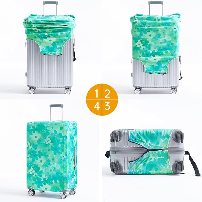 Travelkin Luggage Covers For Suitcase Tsa Approved,Suitcase Cover Protector Fit 18-32 Inch Luggage (Blue Floral, S)