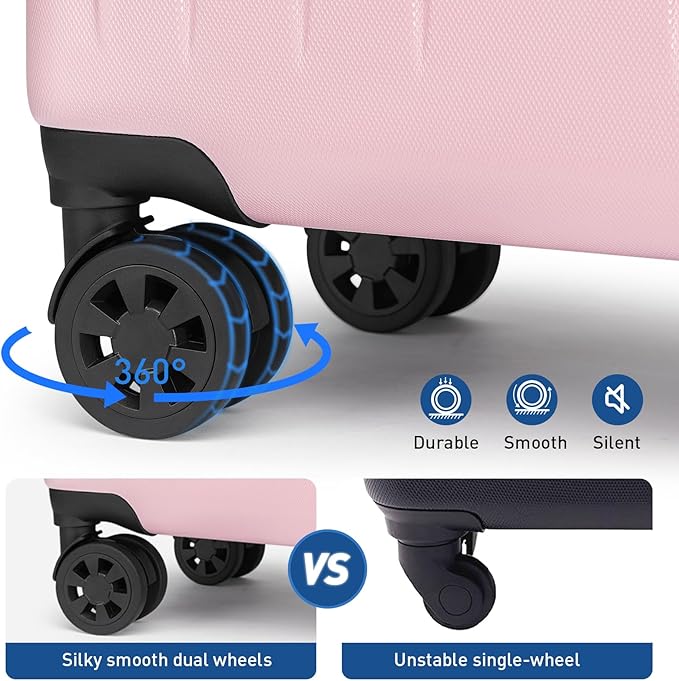 KYME Suitcase Hardshell With Double Spinner Wheels, PC+ABS TSA Lock Travel Luggage (Pink, 20" Carry On)