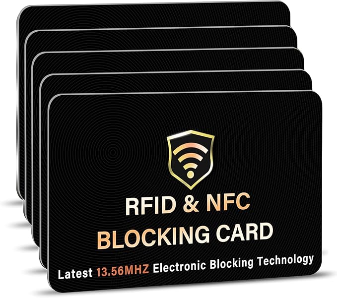 SaiTech IT 5 Pack RFID Blocking Card, One Card Protects Entire Wallet Purse, NFC Contactless Bank Debit Credit Card Protector ID ATM Guard Card Blocker–(Black)