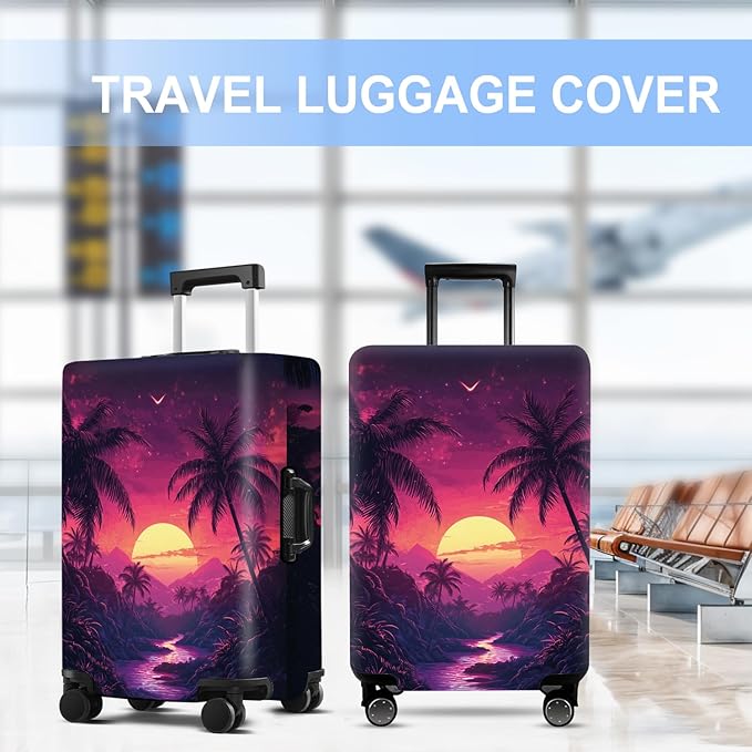 Luggage Cover Washable Suitcase Protector Anti-scratch Suitcase cover Fits 20-34 Inch Luggage (Coconut trees, M(24-26inch suitcase))