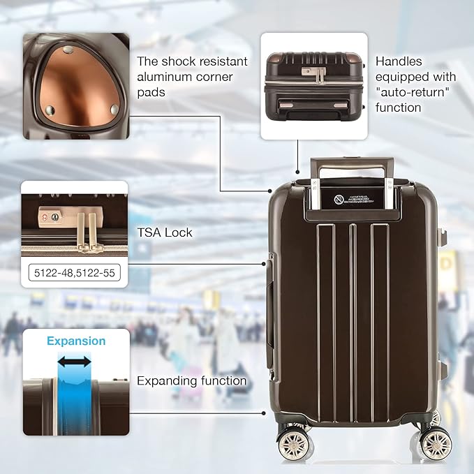 LEGEND WALKER Hardside Expandable Zipper Luggage, 24-inch, Mocha, 5122-55-MC