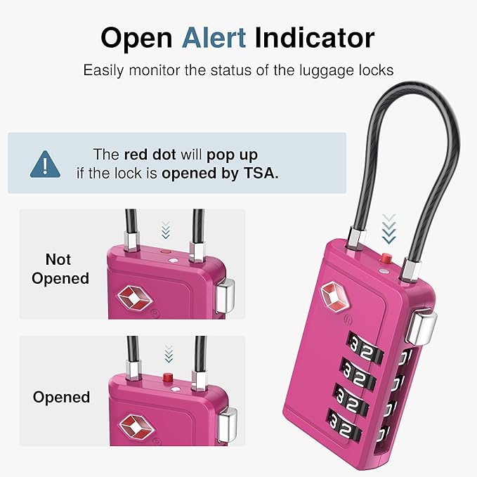 Puroma TSA Approved Luggage Travel Locks with Open Alert Indicator, 4 Digit Combination Resettable Code Zinc Alloy Lock for Suitcase, Backpack, Bag, Toolbox, Locker (2 Pack, Orange)