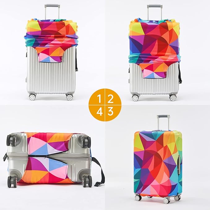Travelkin Luggage Covers For Suitcase Tsa Approved,Suitcase Cover Protector Fit 18-32 Inch Luggage (Colorful Geometry, S)