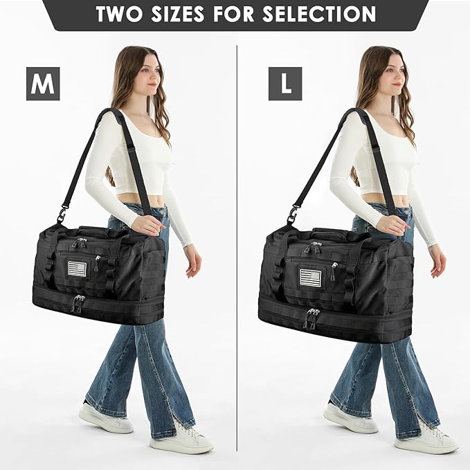 ETRONIK Travel Bag for Men Women, Gym Bag & Tactical Duffle Bags for Travel, Carry on with Toiletry Bag and Shoe Compartment, Weekender Overnight Trip with Wet Pocket for Workout Medical, Black