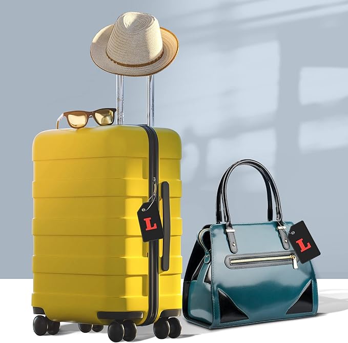 8 Pcs Luggage Tags for Suitcases, 26 Initial Letter Travel Luggage Baggage Identification Labels ID Tags Fully Bendable Tags with Stainless Steel Loop (Letter L, Black)