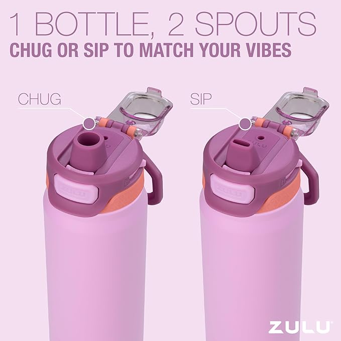 ZULU Powerfill Pro 40oz Stainless Steel Water Bottle with Quick Fill Lid, Triple Walled Vacuum Insulated Metal, Leak Proof Locking Lid, Sip and Chug, Reusable BPA Free, Sherbert