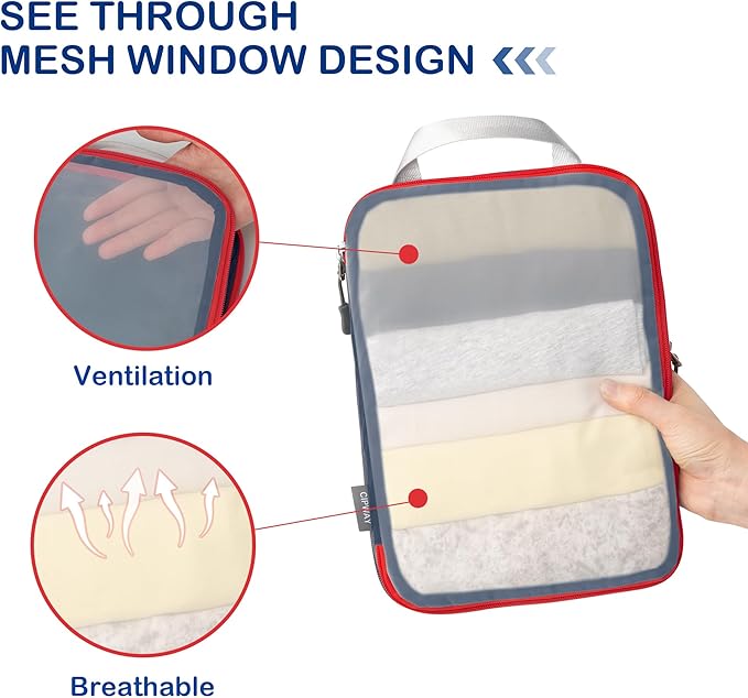 Cipway Compression Packing Cubes, See Through Mesh Luggage Organizer Bags, Travel Essentials for Carry on Suitcase with Laundry Bag and Clear Toiletries Bag（6 Pcs,Blue）