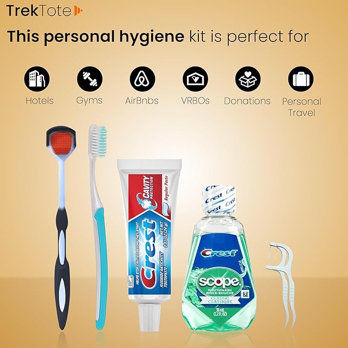 Trektote 6-Piece Travel Size Toothbrush and Toothpaste Set - TSA Approved Toothbrush Travel Kit - Includes Toothpaste and Mouthwash - Dental Oral Care Kit