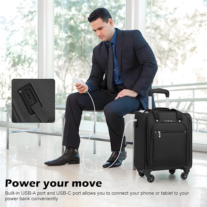 Coolife Underseat Carry On Luggage Softside Lightweight Rolling Travel Bag Spinner Suitcase