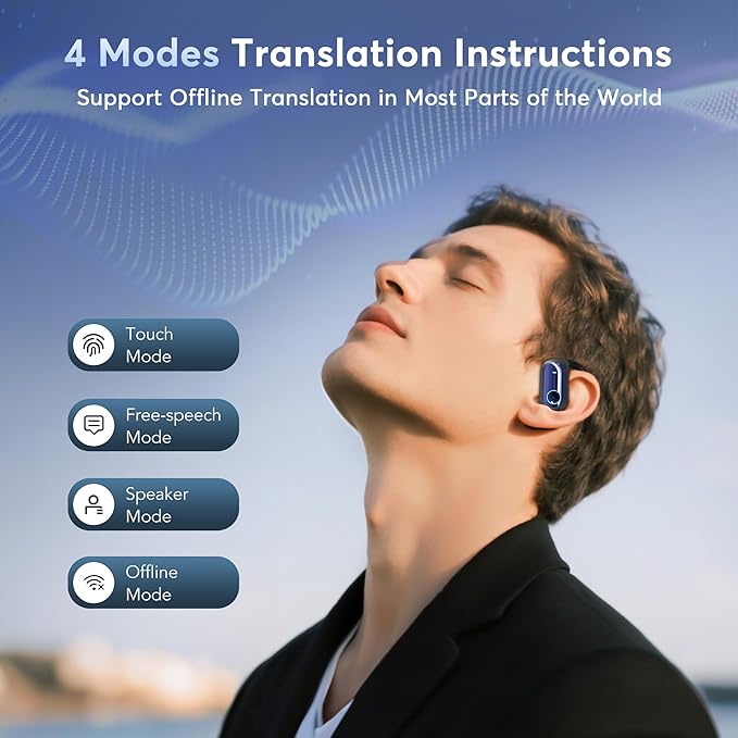168 Languages AI Translation Earbuds, Bluetooth 5.4 Headphones Translator, 4-in-1 Smart Mode Touch Screen Real-Time Earphones Fit iOS and Android Ideal for Travel Business Learning, Deep Blue