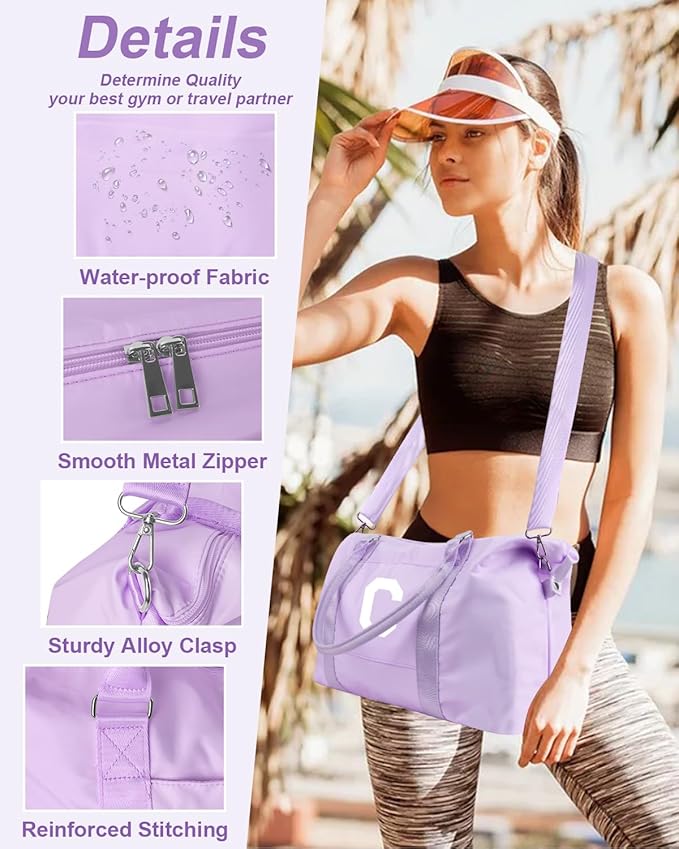 Daughter Niece Gifts for Teen Girl Kids, Initial Travel Duffel Bag Sports Gym Bag Personalized Gifts Weekender Bag，Monogram Overnight Bag Cute Dance Bag Birthday Bridesmaid Gifts for Women(Purple, C)