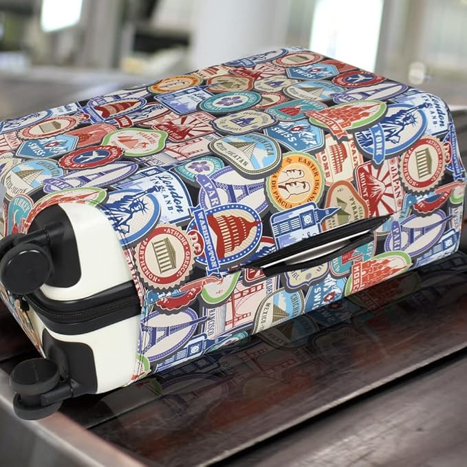 Explore Land Travel Luggage Cover Suitcase Protector Fits 27-30 Inch Case (Landmark Sticker, L)