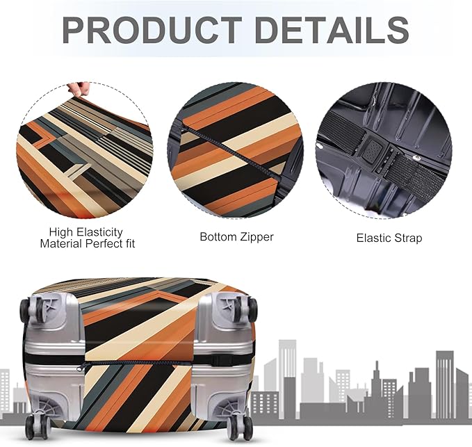 ANNA QUEEN Modern Geometric Luggage Cover, Abstract Striped Suitcase Protector for 24-26 Inch, Durable, Stretchable Travel Cover, Stylish & Washable Luggage Sleeve
