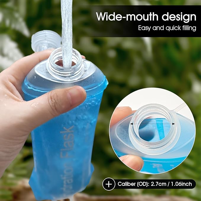 GYGYL Soft Flask, TPU Collapsible Soft Water Bottle for Hydration Pack, Running Vest, Leak-Proof Folding Water Bottle for Hiking Cycling Climbing Jogging-250ml Blue