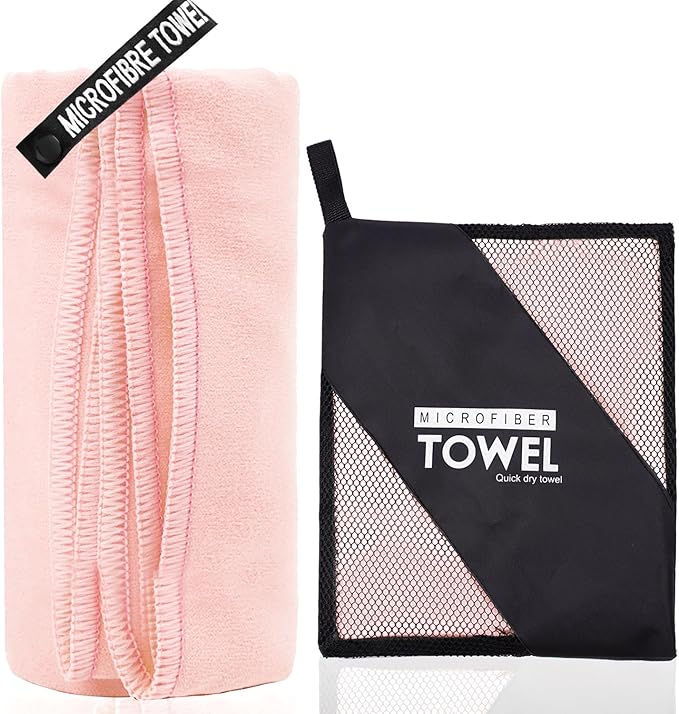 Microfiber Travel Towel, Soft Lightweight Quick Dry Towel, Super Absorbent Compact Travel & Sports & Beach Towels for Camping, Backpack, Gym, Swimming, Yoga, Hiking (M:20"×40" -Pink)