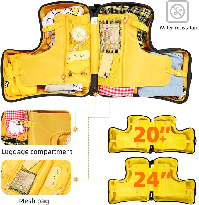 Ride on Kids Luggage with Wheels for Girls and Boys,Hard-sided Kids Rolling Suitcase for Toddler,Carry On 21 Inch Ages 3-6,Yellow