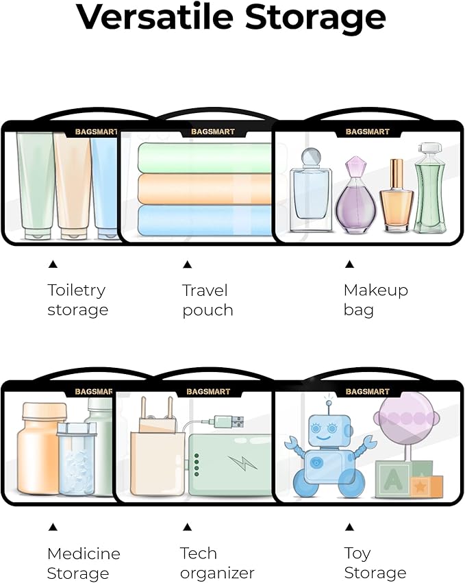 BAGSMART TSA Approved Toiletry Bag, Clear Travel Toiletry Bag, Makeup Cosmetic Pouch Bag for Women Quart Size Compliant Bag Organizer for Travel Essentials (Black Pack of 2,)