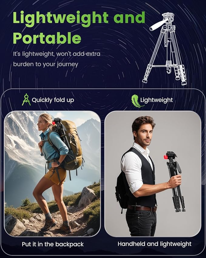 74"-Camera-Tripod, Porfessional Aluminum Heavy Duty Tripod Stand for Mirrorless Camera/DSLR/Cell Phone/Camcorder, with Holder and Travel Bag