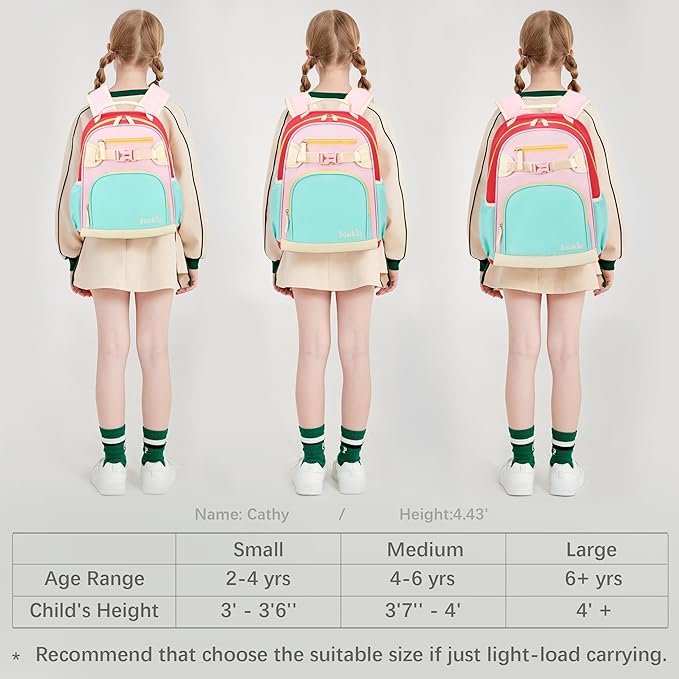 Lightweight Cute Kids Backpack for School Kindergarten Elementary Backpacks for Gilrs ages 6-8-10 (Aqua Pink Red)