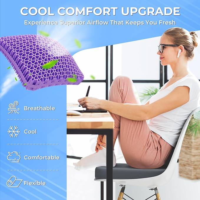 TushGuard Gel Seat Cushion for Long Sitting, Enlarged & Thickened Patent Design Office Chair Seat Cushion, Breathable Cooling Pads for Chairs, Soft Car Cushions for Wheelchair(XX-Large, Grey)