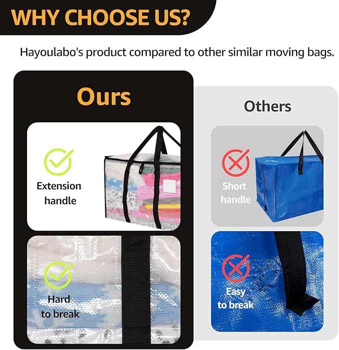 Moving Bags Heavy Duty Extra Large, Alternative for Moving Boxes & Moving Supplies,Clear Storage Bins with Lids, Plastic Packing Tote, Storage Bags for Clothes with Handles & Zippers(Clear, 2 Pack)