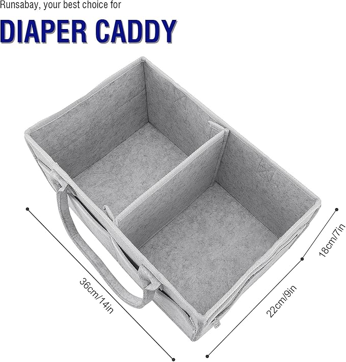 Runsabay. Nursery Basket-Baby Diaper Caddy Organizer for Changing Table-Portable Holder Tote Bag-Car Organizer with Removable Divider-Best Shower Gift Basket for Newborns Registry- Grey & Large Size