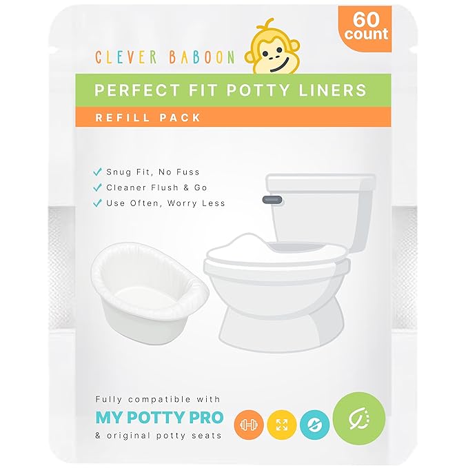 Potty Liners Compatible with Summer Infant My Potty Pro - 60 Count - Strong, Leak-Proof, Baby-Safe, Perfect Fit - Clever Baboon