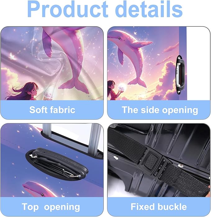 Luggage Cover Washable Suitcase Protector Anti-Scratch,Stretchable Fit for 20-34Inch Luggage Durable Travel Bag Cover with Zipper Closure (Dolphin, M(fits 24-26Inch suitcase))