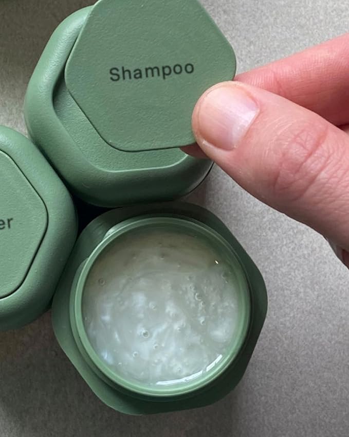 Cadence Travel Containers Haircare Capsule Set - Magnetic Containers with Lids,Carry On Travel Essentials For Women/Men - 3 Flex Mediums (1.32oz) - Shampoo, Conditioner & Comb Icon Labels - Pacific
