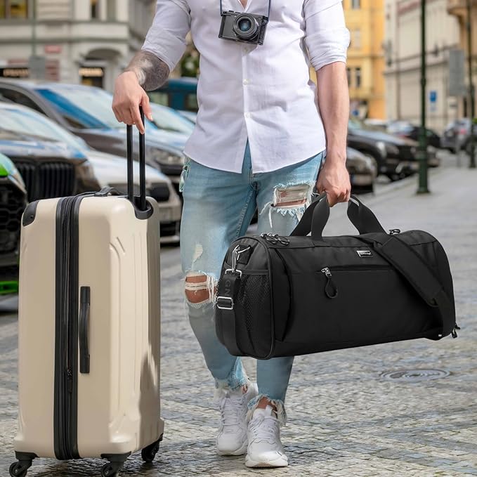 TOPDesign Gym Bag for Women & Men, Unisex Duffel Bag with Shoe Compartment & Wet Pocket for Travel Sports Gym (L Black)