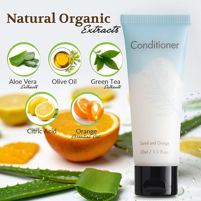 Double Sealed Hotel Conditioner Bulk 100 Pack Individually Wrapped Travel Size Conditioner Aloe and Green Tea Extract Infused Hotel Supplies and Toiletries for Guest