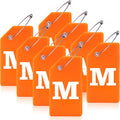 8 Pcs Luggage Tags for Suitcases, 26 Initial Letter Travel Luggage Baggage Identification Labels ID Tags Fully Bendable Tags with Stainless Steel Loop (Letter M, Orange)