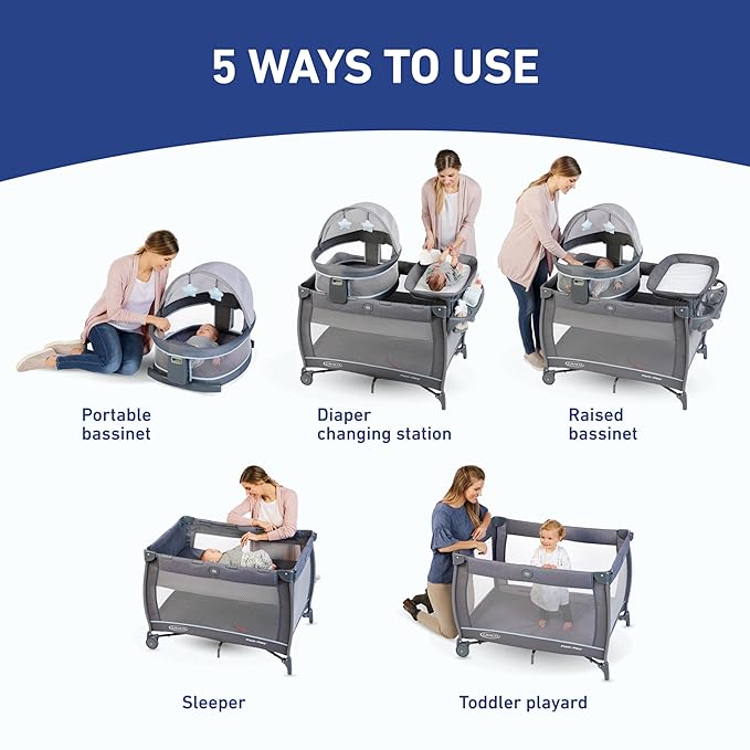 Graco Pack ’n Play Travel Dome LX Playard – Raised Travel Bassinet, UV‑50 Canopy, Changer & Storage, Astin