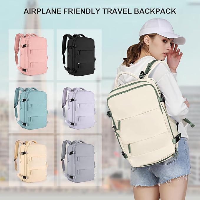 coowoz Large Travel Backpack For Women Men,Carry On Backpack,Hiking Backpacks Waterproof Outdoor Sports Rucksack Casual Daypack travel essentials（White Green）