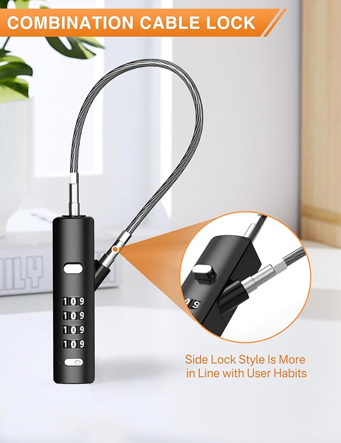 4-Digit Combination Cable Luggage Lock with 3 Interchangeable Steel Cables (9"/24"/47") – for Bike, Backpack, Gym, Cabinet, Gate (Black, 2 Pack)