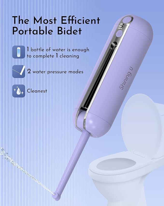 Portable Bidet for Travel, Rechargeable Electric Travel Sprayer with Adaptor, Waterproof High Pressure Handheld Bidet for Women Men Cleaning (Purple)