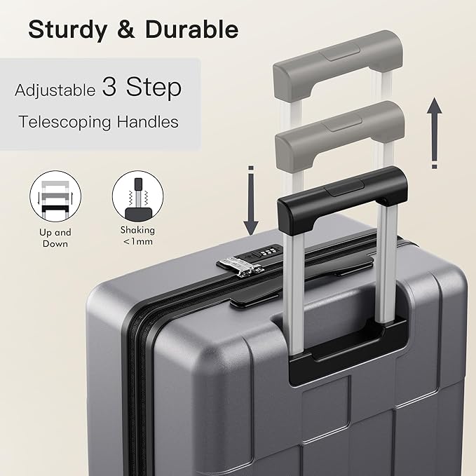 SHOWKOO Luggage Sets 2 Piece 20/28 Inch Hardside Expandable Lightweight PC Suitcase Sets with Double Spinner Wheels TSA Lock, Sliver Gray