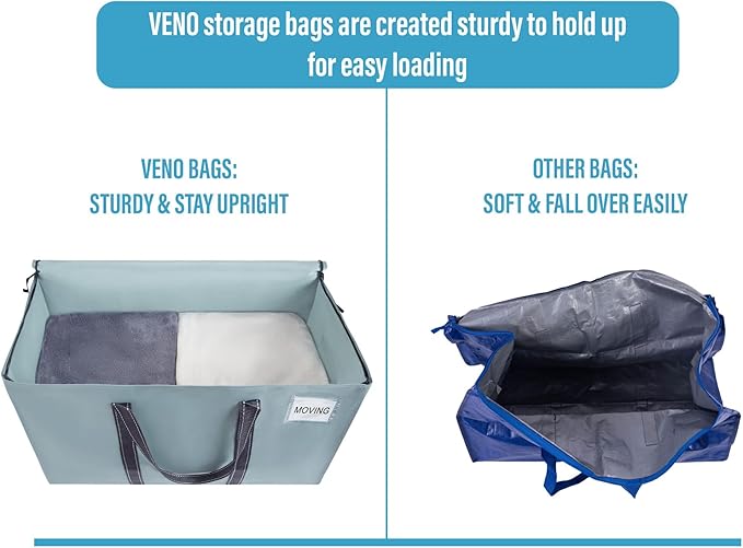VENO 8 Pack Moving Bags, Heavy Duty, Moving Boxes Alternative, Packing Storage Supplies for Dorm Room Essentials with Zipper for Clothes, Extra Large Totes for Packaging (Light Blue Matte, 8 Pack)