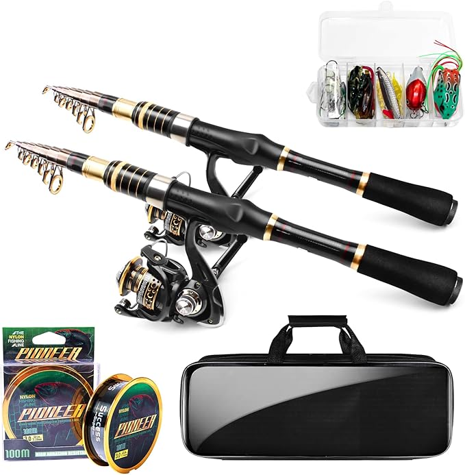Telescopic Fishing Rod and Reel Combo, 6.89FT 7.89FT Collapsible Fishing Kits, Carbon Fiber Fishing Pole Spinning Reel Lures Set with Carrier Bag, Fishing Gear for Adults Travel Saltwater Freshwater