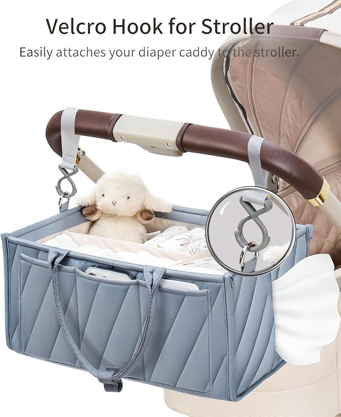 Baby Diaper Caddy with Tissue Pocket, Multi-Function Caddy Organizer with Shoulder Strap & Stroller Clips – Durable Organizer Bags for Nursery, Travel & Car, Baby Essentials Changing Table