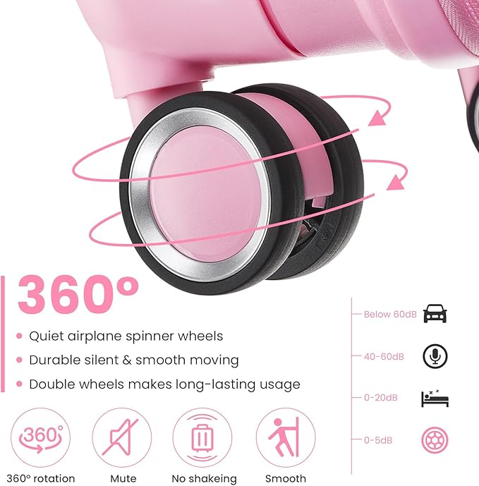 Campfun Luggage 4 Piece Sets, Expandable Carry On Luggage Set Hardshell PP, Suitcase Set with Double Spinner Wheels, Checked Durable Lightweight with TSA Lock, 14in 20in 24in 28in-Pink(A)