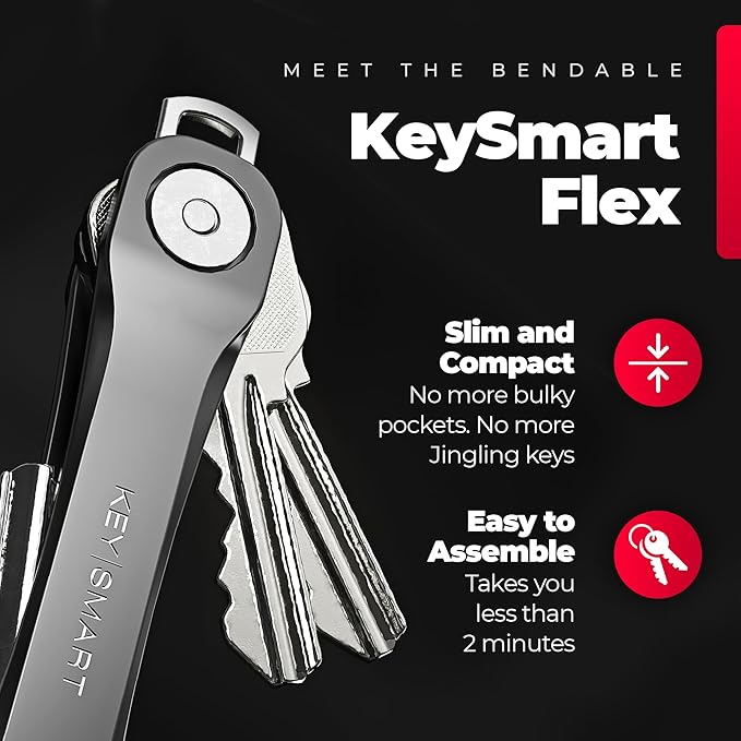 KEYSMART Key Holder for Keychain - Compact Key Organizer for Key Chain, Minimalist Clutter-Free EDC Keychains, Key Ring for Car Fobs Key Chains, Expandable (Up to 8 Keys, Black 2-Pack)