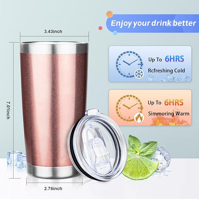 20oz Tumbler with Straw and Brush, Stainless Steel Vacuum Insulated tumbler, Double Wall Insulated Coffee Tumbler for Outdoor, Home, Travel,Office (Rose Gold,1pcs)