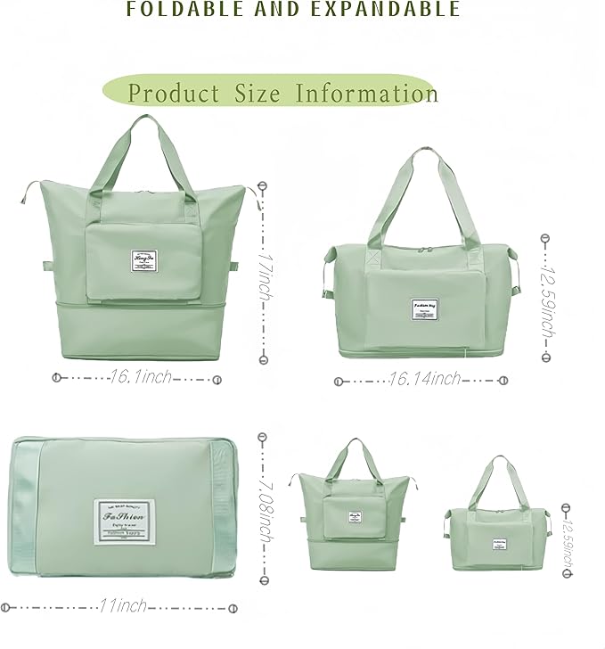 Large Capacity Foldable Travel Bag, Expandable lightweight Carry on Bag, Dry with Wet Separation Spor Duffel Bags