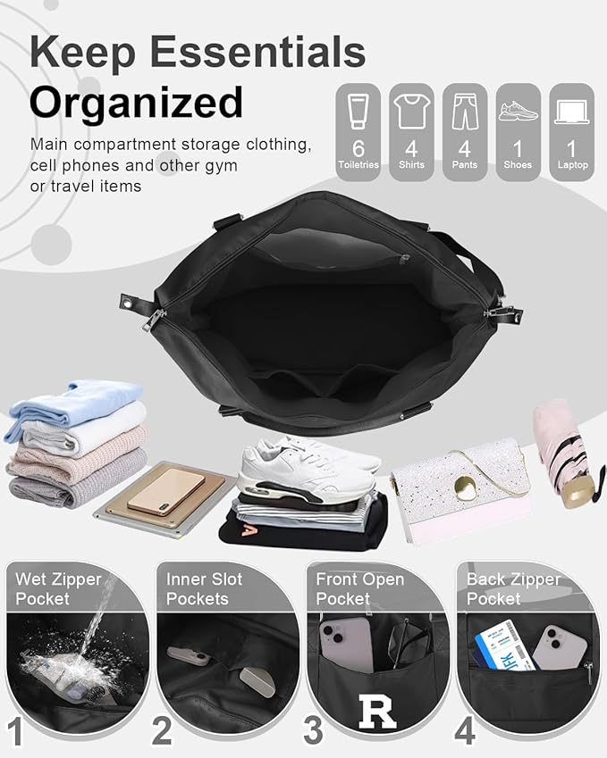 Initial Travel Duffel Bag Sports Gym Bag for Boys Teen Birthday Gifts,Black Personalized Weekender Bag Carry On Tote Bags for Men,Waterproof Overnight Luggage Bag Airplane Travel Essentials(Letter R)